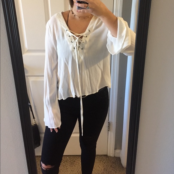 Blu Pepper Tops - lace up bell sleeved top